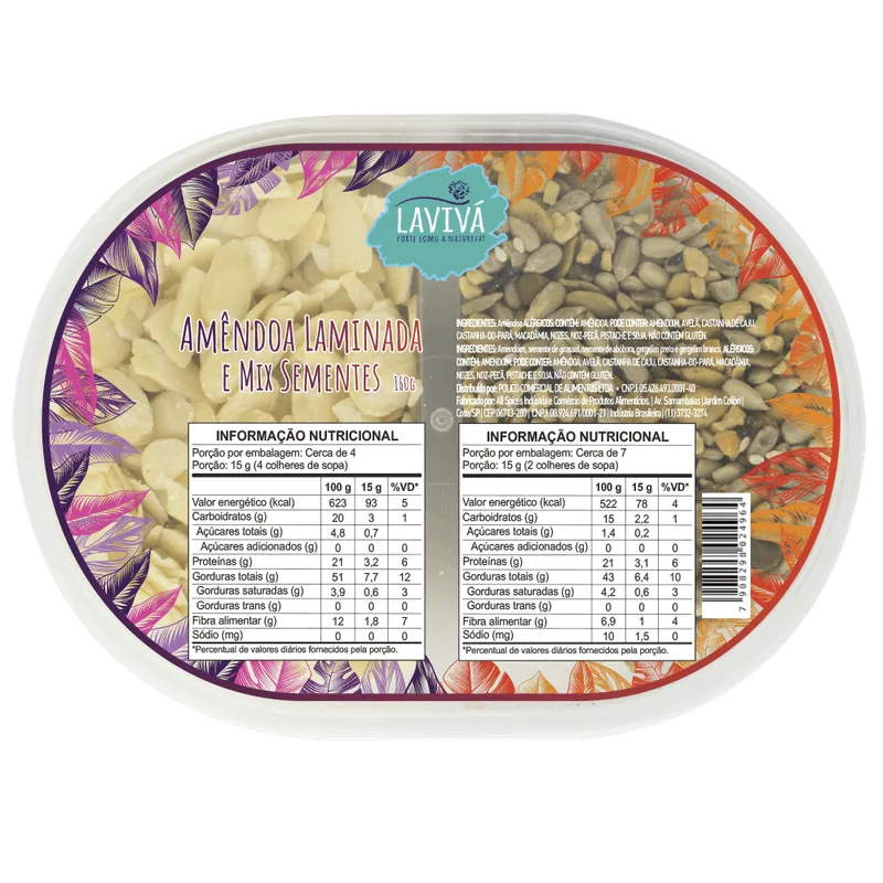 Amêndoa Laminada LAVIVÁ + Mix Sementes 160g