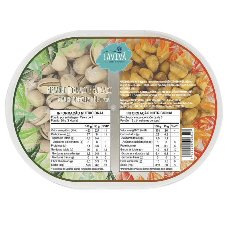 Pistache LAVIVÁ Torrado e Salgado + Milho Mostarda e Mel 140g
