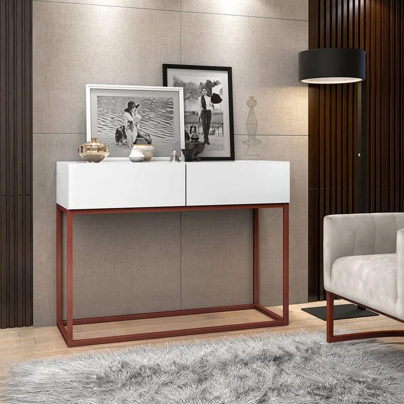 Buffet para escritorio pequeno com 2 gavetas eros 90cm cantinho do café moderno com pé de ferro Cobre