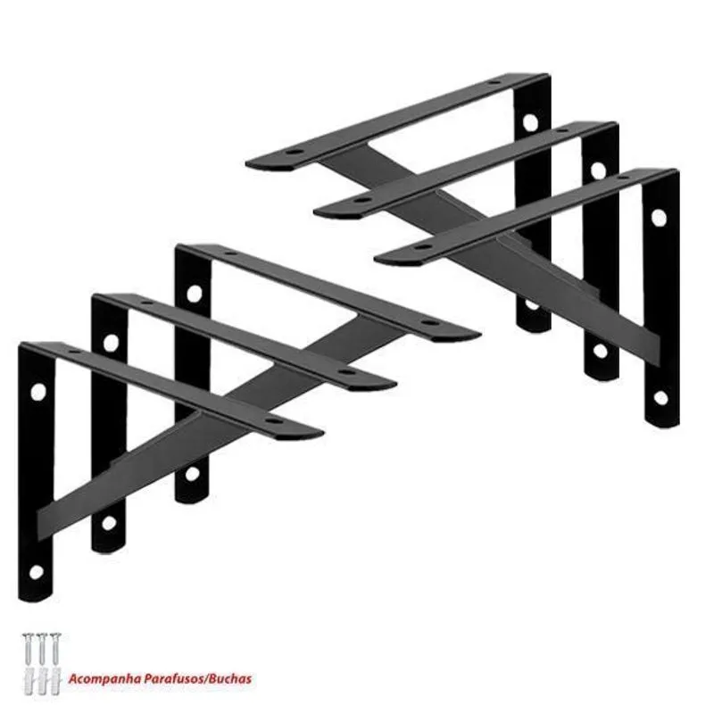Suporte Mão Francesa, Para Prateleira De 40cm - 6 Pçs Preta