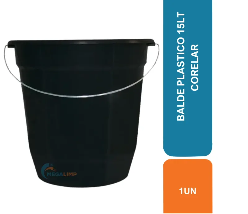 BALDE PLASTICO 15LT PRETO COR E LAR