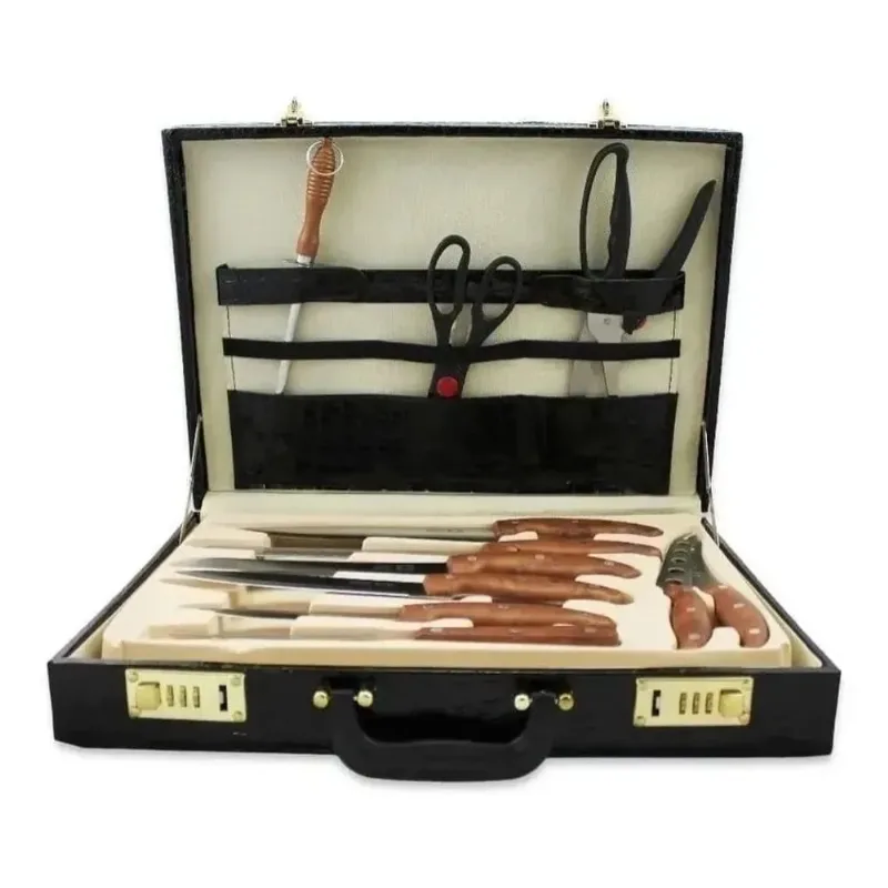 Kit Churrasco Ou Cozinha Com Maleta 25 Peças Em Aço Inox