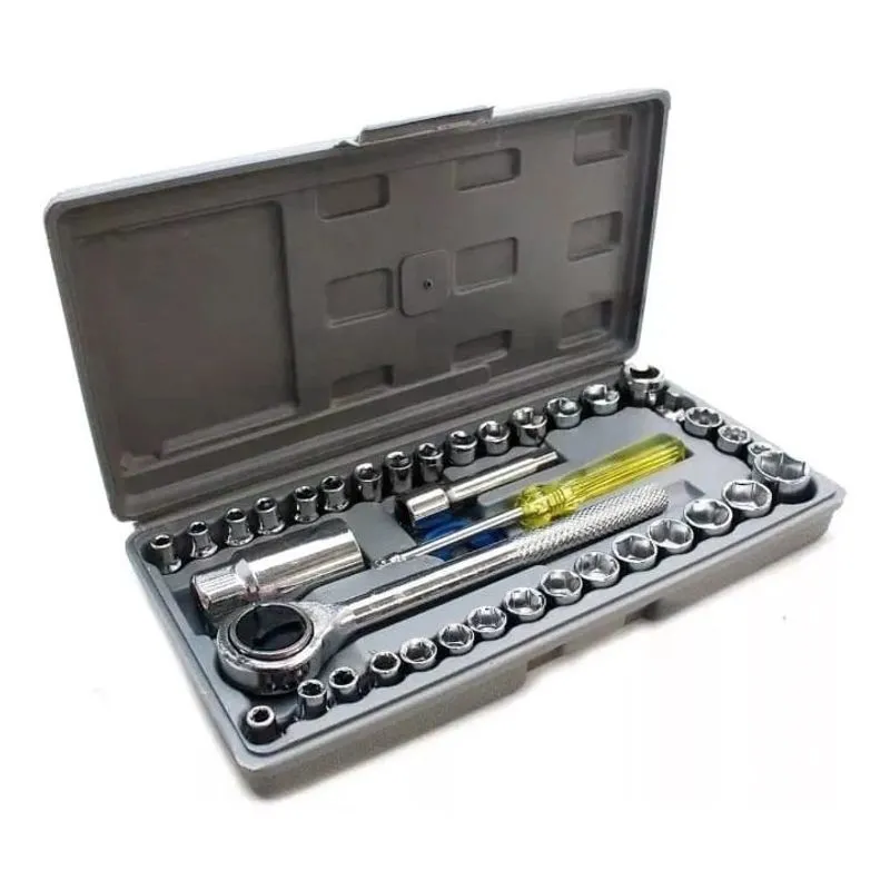 Kit Jogo Chave Catraca Reversível + Jogo De Soquete 40 Pçs + Maleta