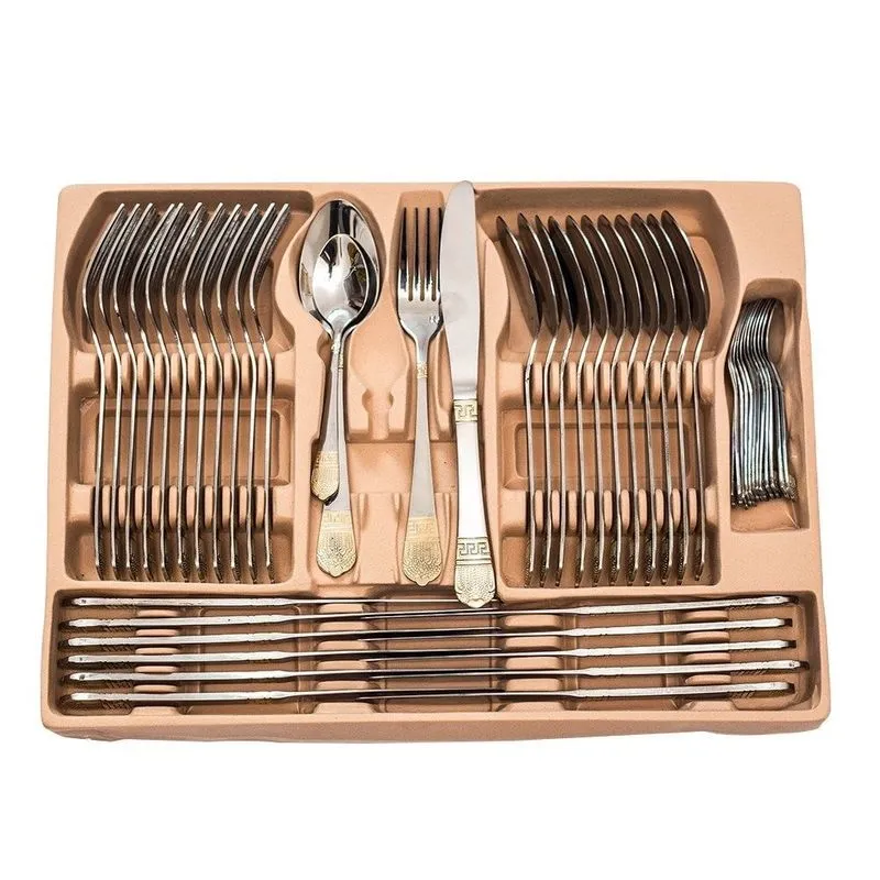 Faqueiro Inox 84 Peças Detalhe Dourado Luxo