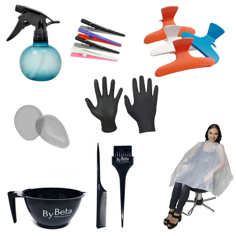 Kit Tintura Luvas Protetores Capa Clips Piranha Borrifador - Santa Clara