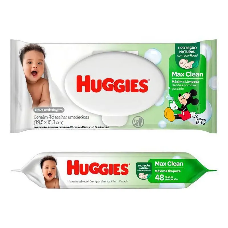 Kit 2 Toalhas Lenços Umedecidas Huggies Max Clean 48un Cada