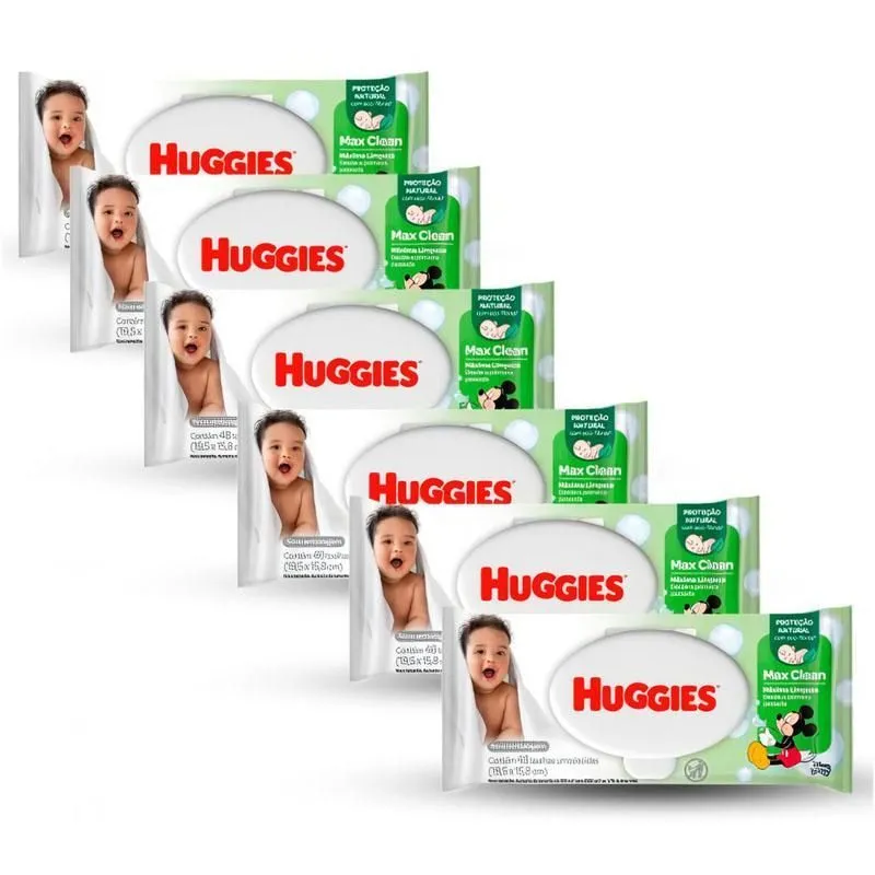 Kit 6 Toalhas Lenços Umedecidas Huggies Max Clean 48un Cada