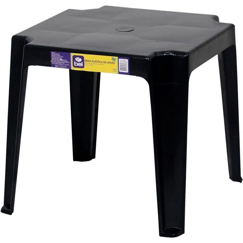 Mesa Plástica De Apoio Preta 46Cm Bel Suporta Até 30Kg Furação Para Guarda-Sol