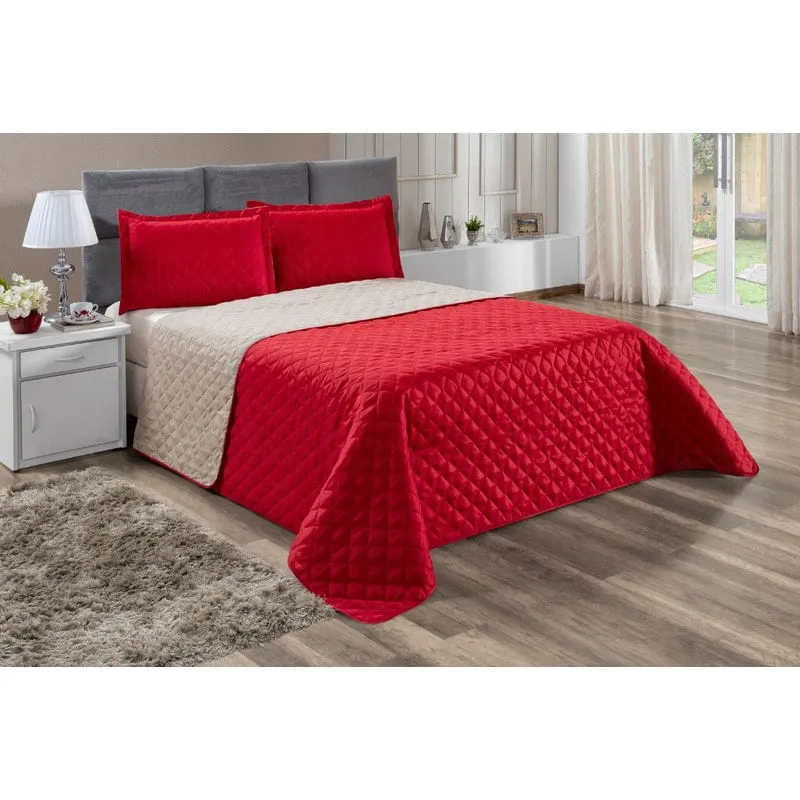 Kit Cobre Leito Casal Queen Realeza 3 Peças Vermelho