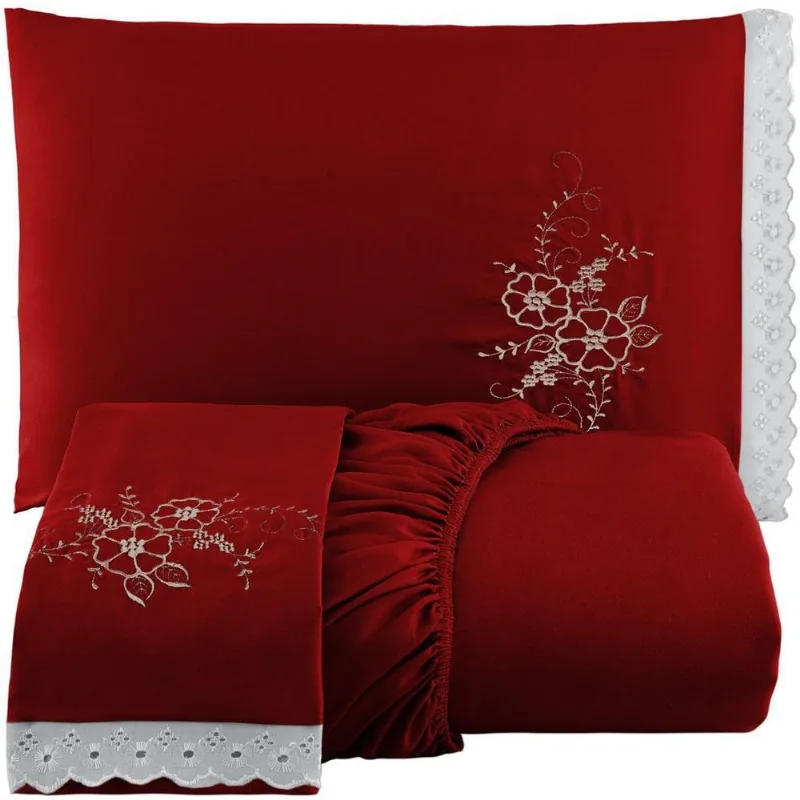 Jogo De Cama Casal Padrão 3 Peças Vermelho