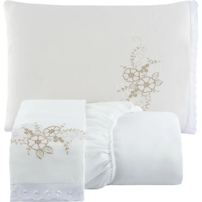 Jogo De Cama Casal Padrão 3 Peças Branco