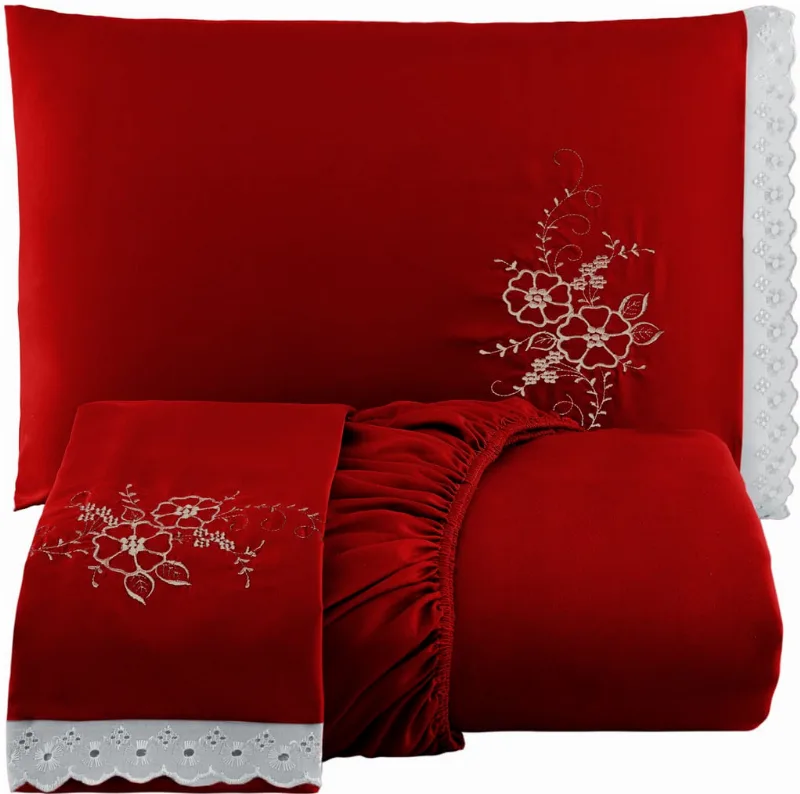 Jogo De Cama Casal Queen 3 Peças Vermelho