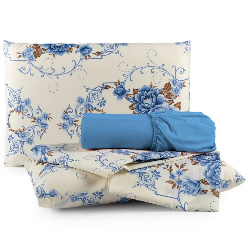 Jogo de Cama Percal 180 Fios Estampado Casal Queen 04 Peças