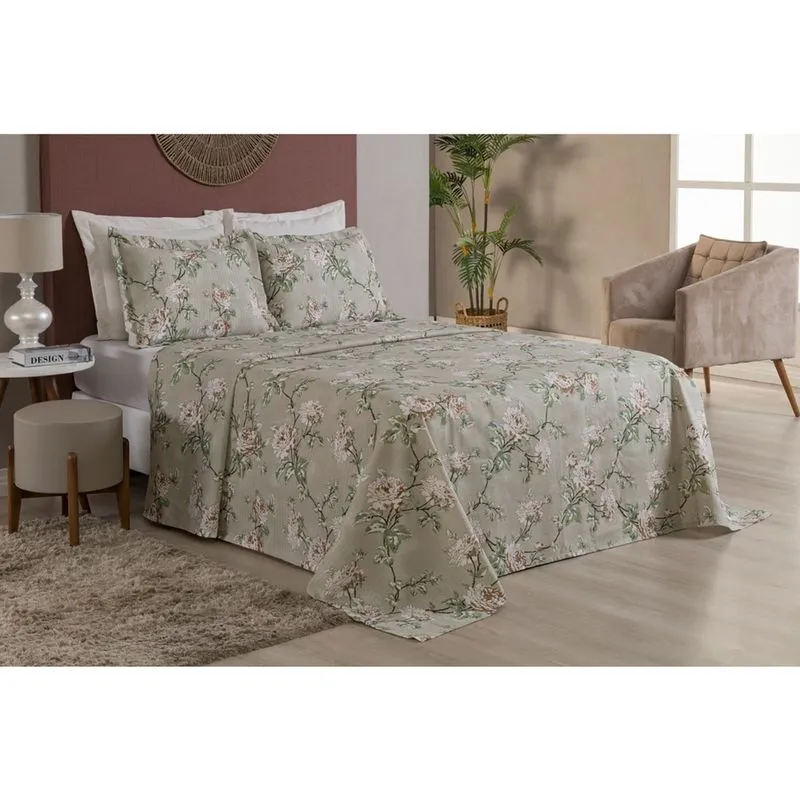 Kit Cobre Leito Estampado Piquet Veneza Casal Queen 3 Peças