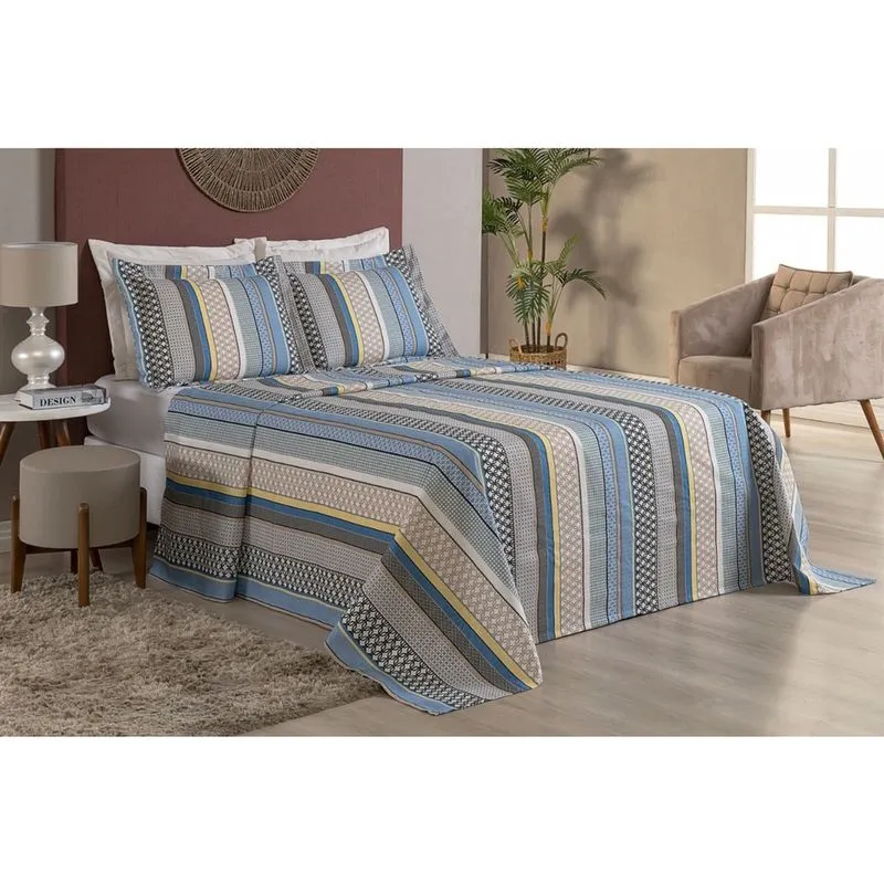 Kit Cobre Leito Estampado Piquet Veneza Casal Queen 3 Peças