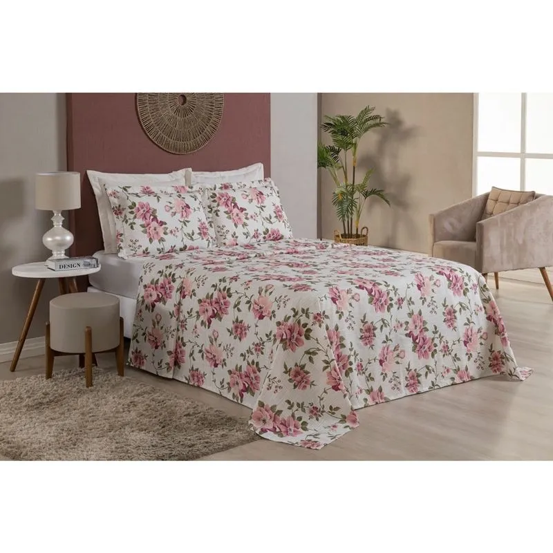 Kit Cobre Leito Estampado Piquet Veneza Casal Queen 3 Peças
