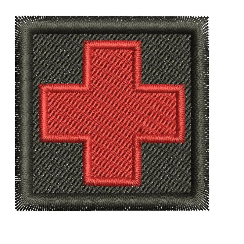 Patch Bordado Cruz Vermelha Fundo Preto 4 X 4 Para Costurar