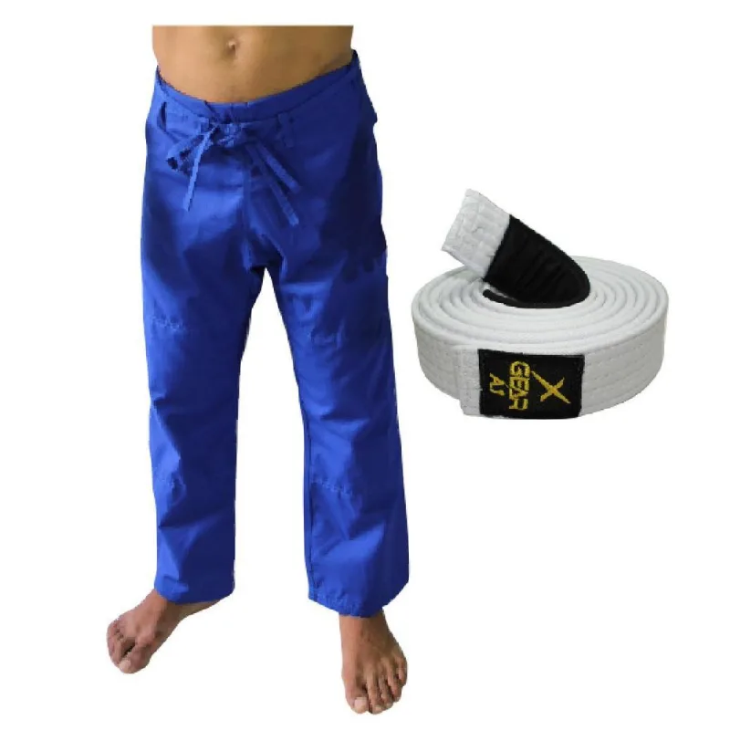 Calça De Kimono Jiu Jitsu Azul A0- Xgear + Faixa Branca A0