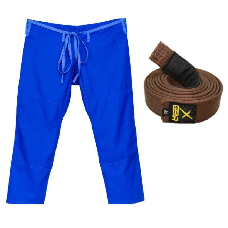 Calça De Kimono Jiu Jitsu Azul A4- Xgear + Faixa Marrom A4