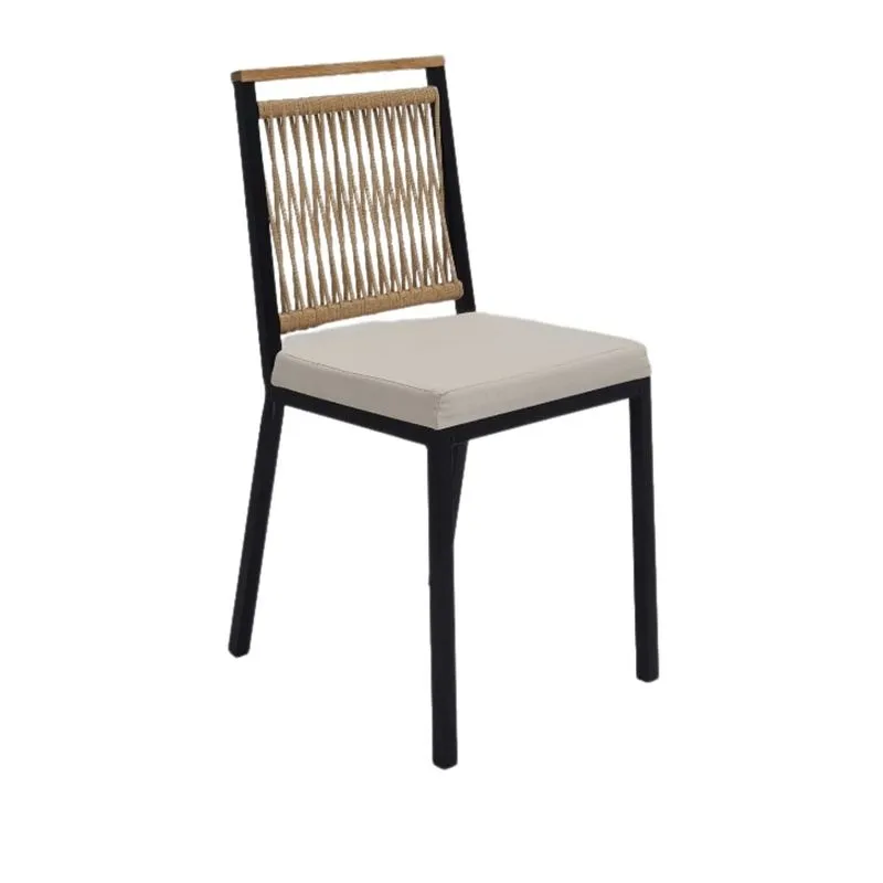 Cadeira C699 Tecido Bege Corda Bege Tubo Preto - Brigatto.