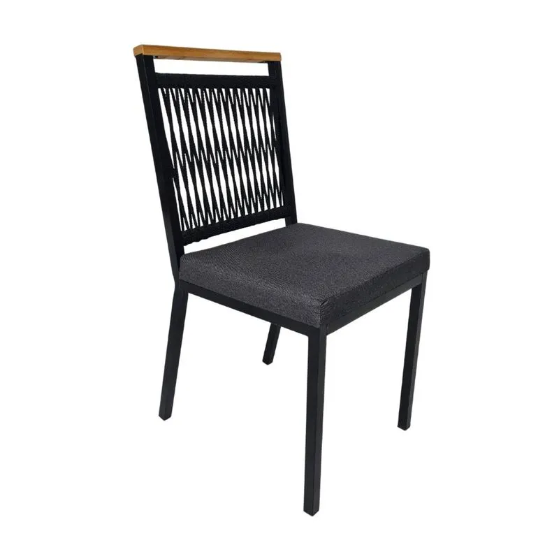 Cadeira C 699 Grafite Com Corda Preta Tubo Preto - Brigatto