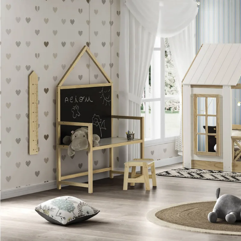Escrivaninha Infantil com Quadro Negro Wall - Natural/Branco/Preto