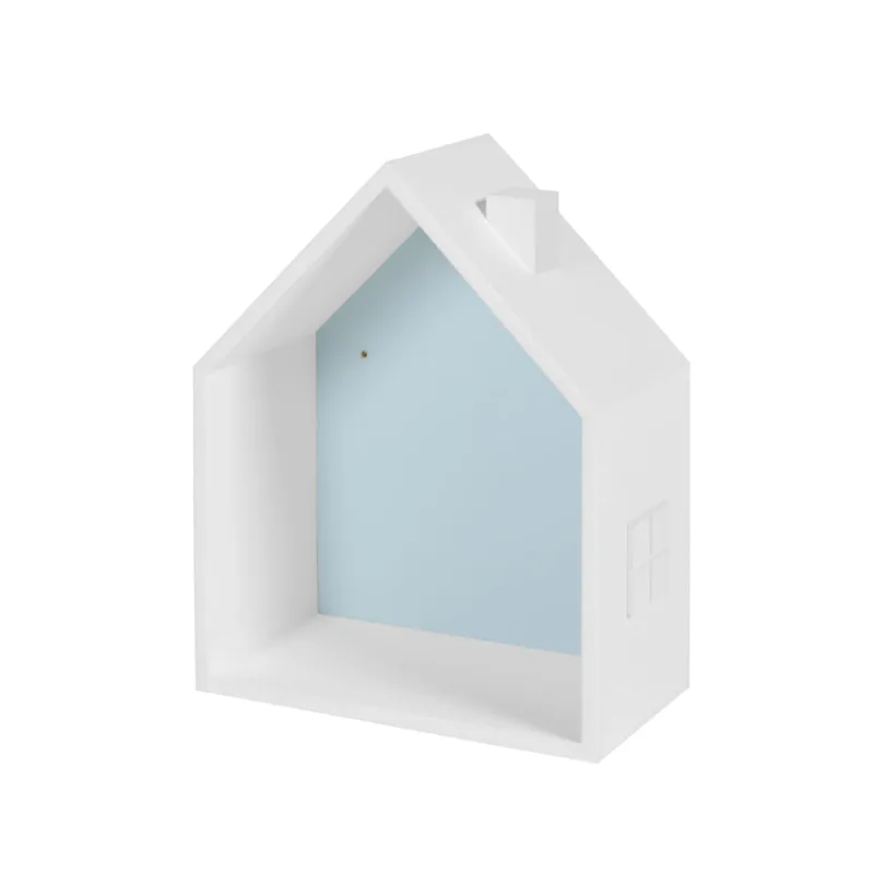 Nicho Casinha com Janela e Chaminé Branco e Azul - Casatema
