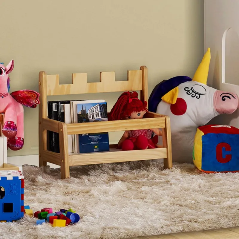 Porta Livros Infantil Castelo Madeira Maciça e mdf Casatema
