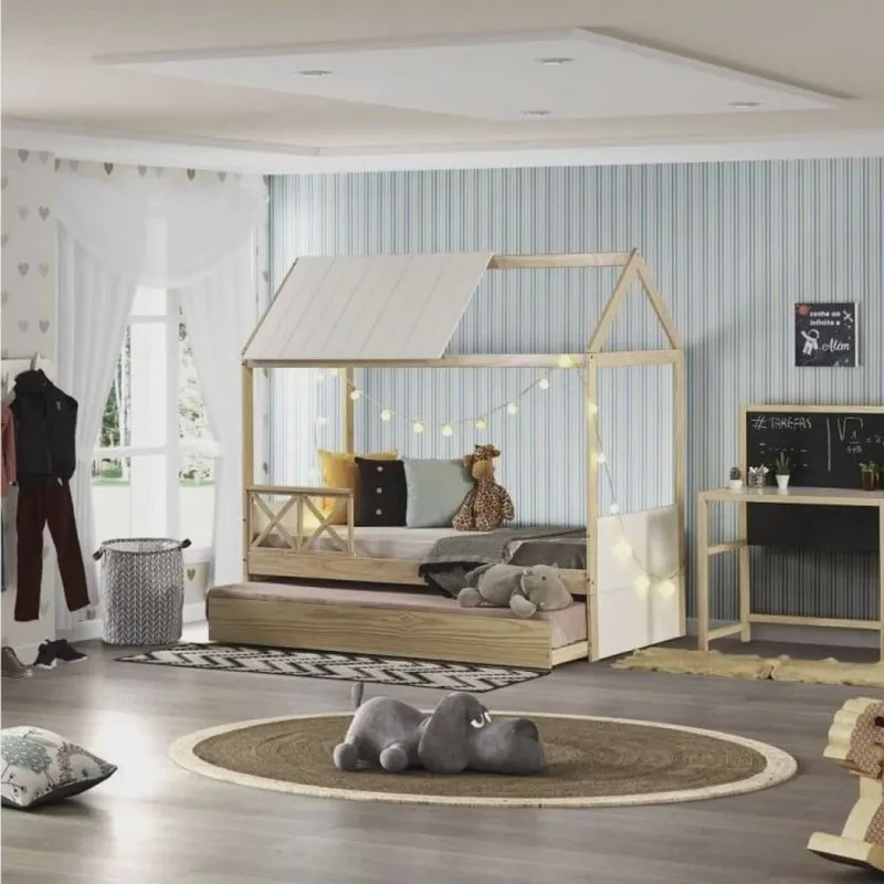 Bicama Solteiro Infantil Reversível com Grade e Telhado Casinha Garden Casatema