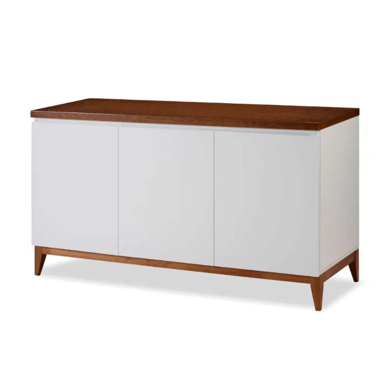 Buffet 3 Portas Joy com Pés em Madeira Eucalipto - Branco/Castanho