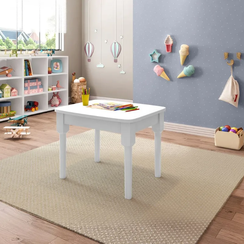 Mesa Infantil Mariah Madeira Maciça e Laca Casatema Branco/Fosco Branco Fosco