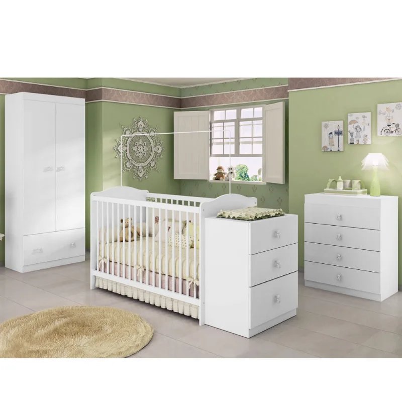 Quarto de Bebê Completo Sabrina 3 em 1 - Branco