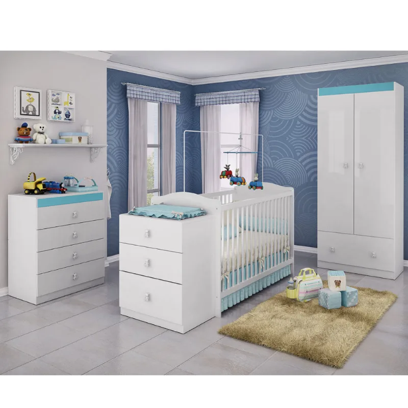 Quarto de Bebê Completo Satriani 3 em 1 - Branco/Azul