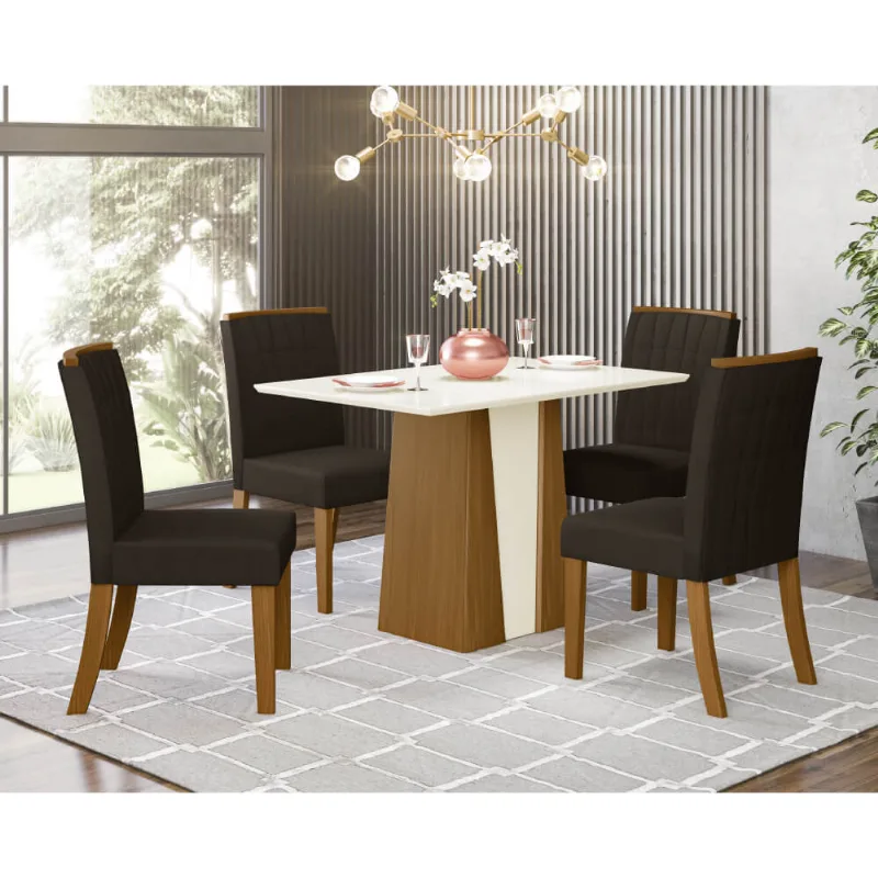 Mesa de Jantar Orus 120cm 4 Cadeiras Tauá - Nature/Off White/Marrom