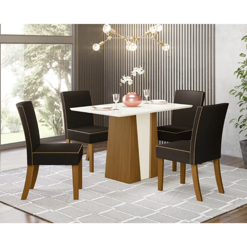 Mesa de Jantar Orus 120cm 4 Cadeiras Maris - Nature/Off White/Marrom