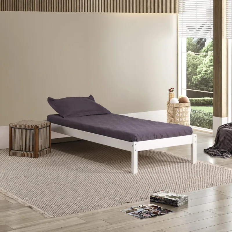 Cama Solteiro Prime III em Madeira Maciça Branco - Casatema