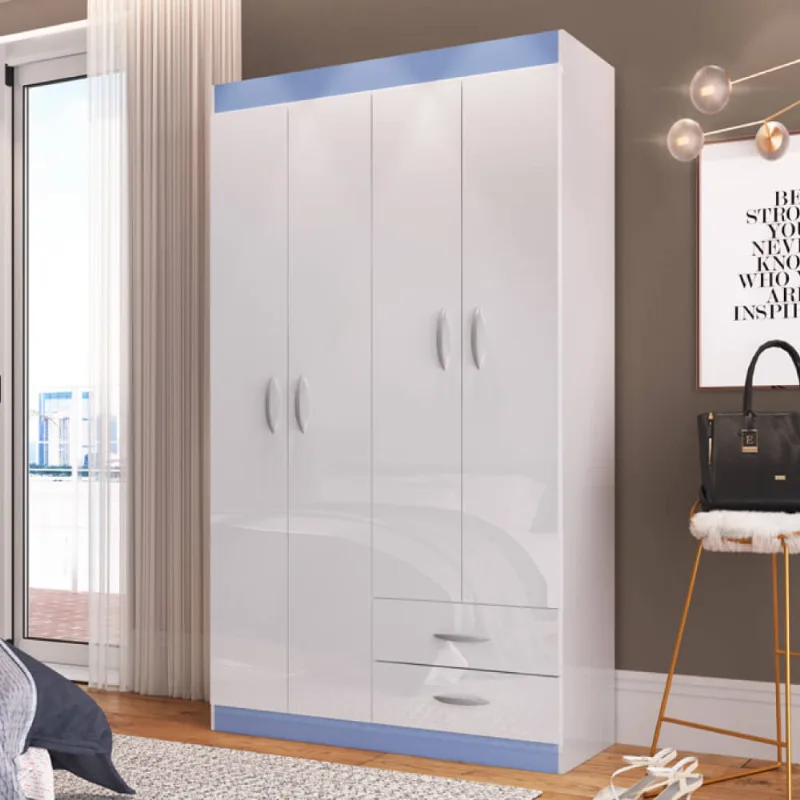 Guarda Roupa Infantil Moscou com 4 Portas - Branco/Azul