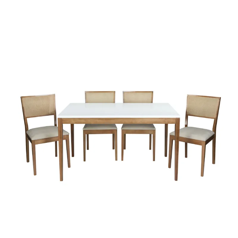 Conjunto Mesa de Jantar Joy 120cm c/4 Cadeiras Cannes - Branco/Castanho