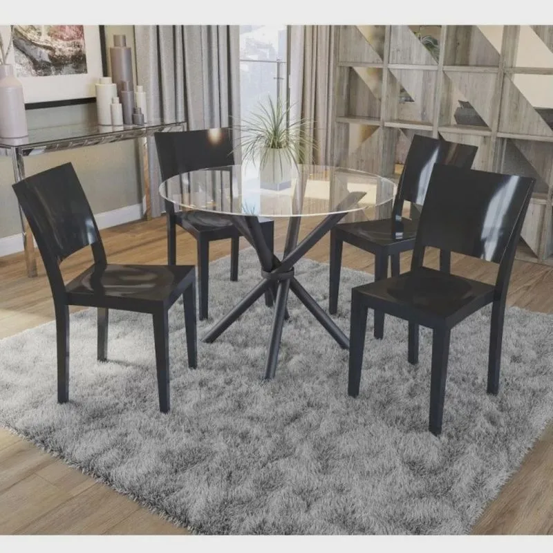 Conjunto Sala de Jantar 1 Mesa Tampo Vidro Redondo 4 Cadeiras Hydra Plus
