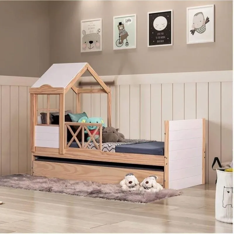 Bicama Infantil Garden com Telhado Plus Natural/Branco - Casatema