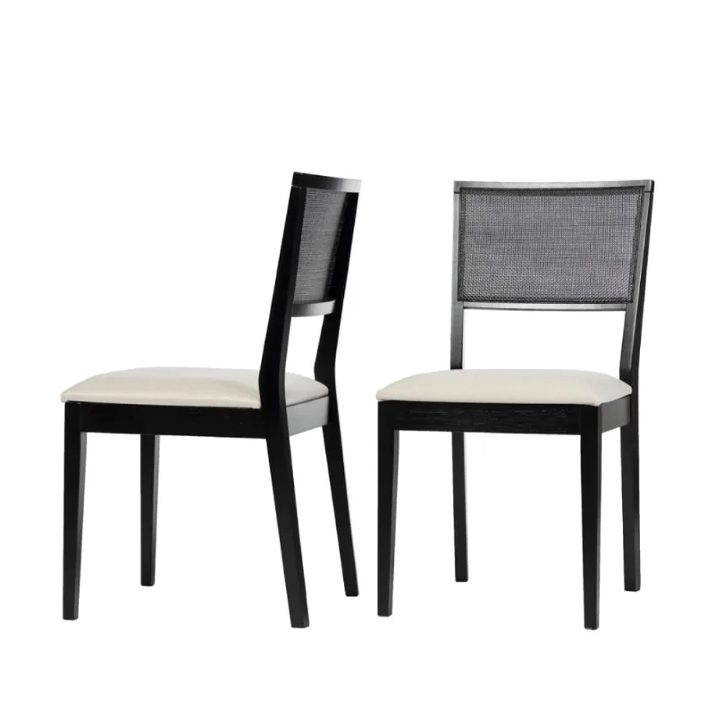 Kit 2 Cadeiras Cannes com Encosto em Tela e Estofada - Preto/Bege