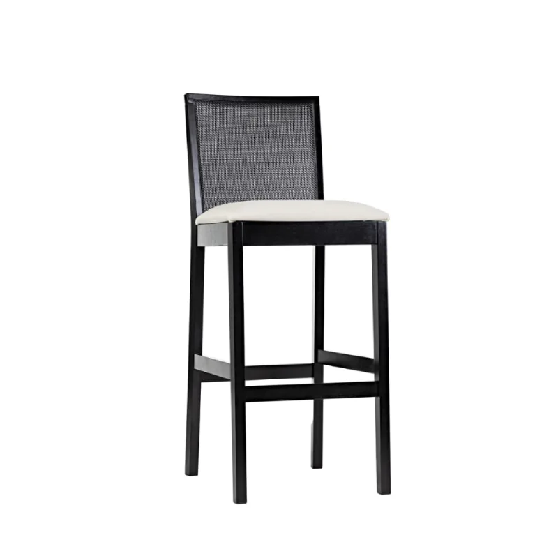 Banqueta Alta Íris com Encosto em Tela e Estofada - Preto/Bege