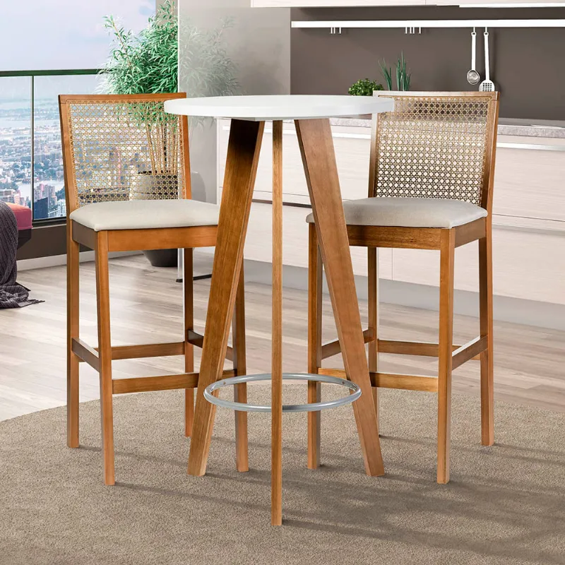 Mesa Bistrô com 2 Banquetas Altas Laís - Castanho/Branco