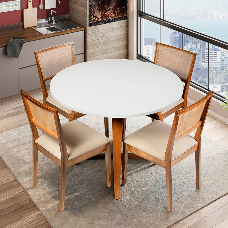 Mesa de Jantar Sofia com 4 Cadeiras - Castanho/Branco