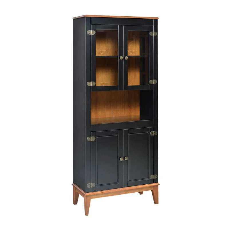 Cristaleira com 2 Portas de Vidro - Amêndoa/Preto