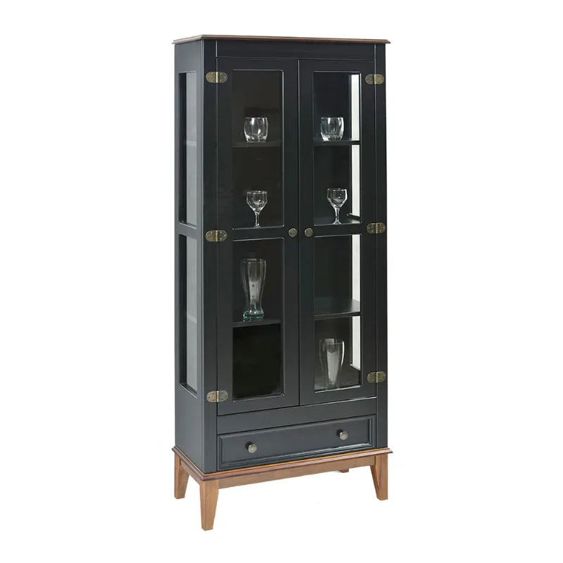 Cristaleira com 2 Portas de Vidro e 1 Gaveta - Amêndoa/Preto