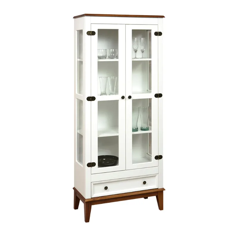 Cristaleira com 2 Portas de Vidro e 1 Gaveta - Amêndoa/Branco