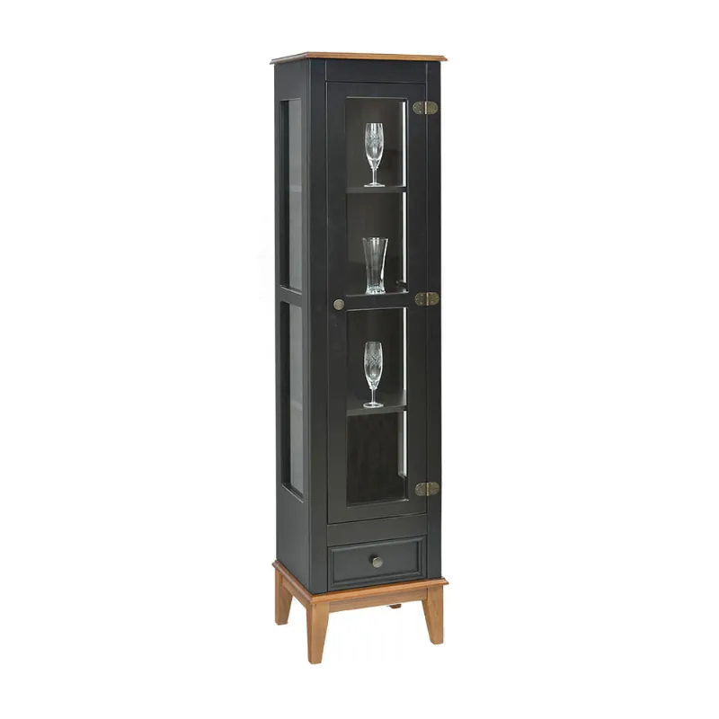 Cristaleira com 1 Porta de Vidro e 1 Gaveta - Amêndoa/Preto