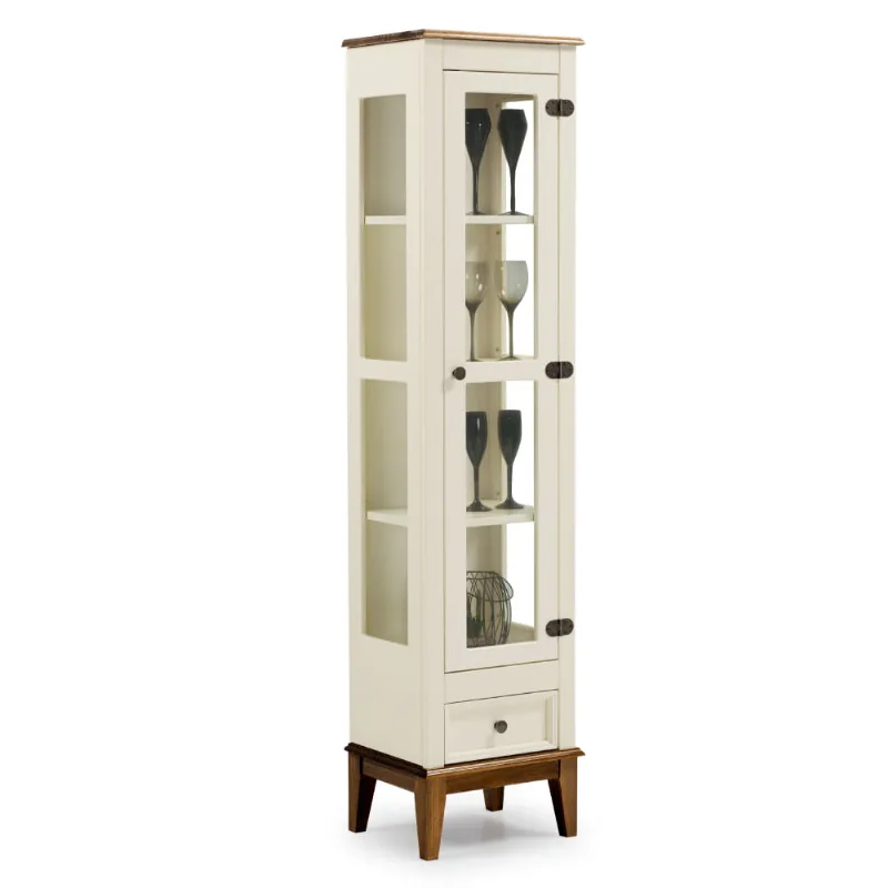 Cristaleira com 1 Porta de Vidro e 1 Gaveta - Amêndoa/Off White