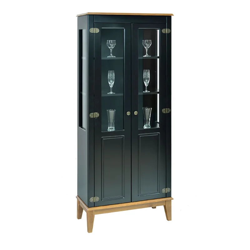 Cristaleira com 2 Portas de Vidro/Madeira - Amêndoa/Preto